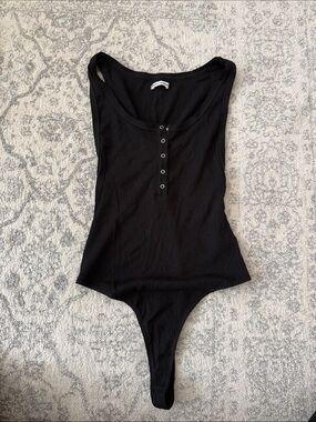 Reformation Black Ribbed Snap-Front Bodysuit